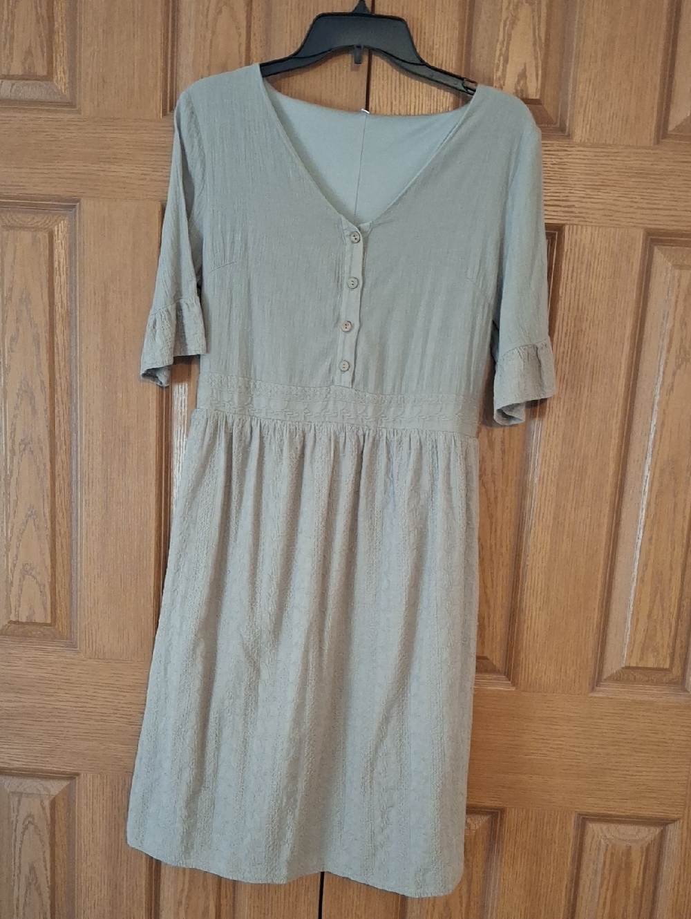 Women's Taupe V-Neck Button Front Dress